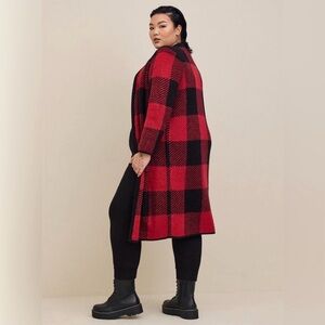Torrid Red and Black Buffalo Plaid Knit Sweater/Duster - size 1 (14/16)